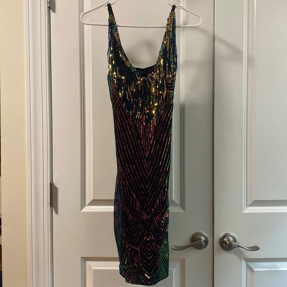 Glitter Rainbow Disco Dress with Fringe